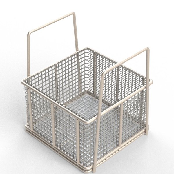 Anysizebasket Rectangular Wire Mesh Basket: 6Lx6Wx4H, 304 SS, 3/16 Rod Frame, Stacking Handles, Mesh: 2 x .063 TMT-060060040-A02S